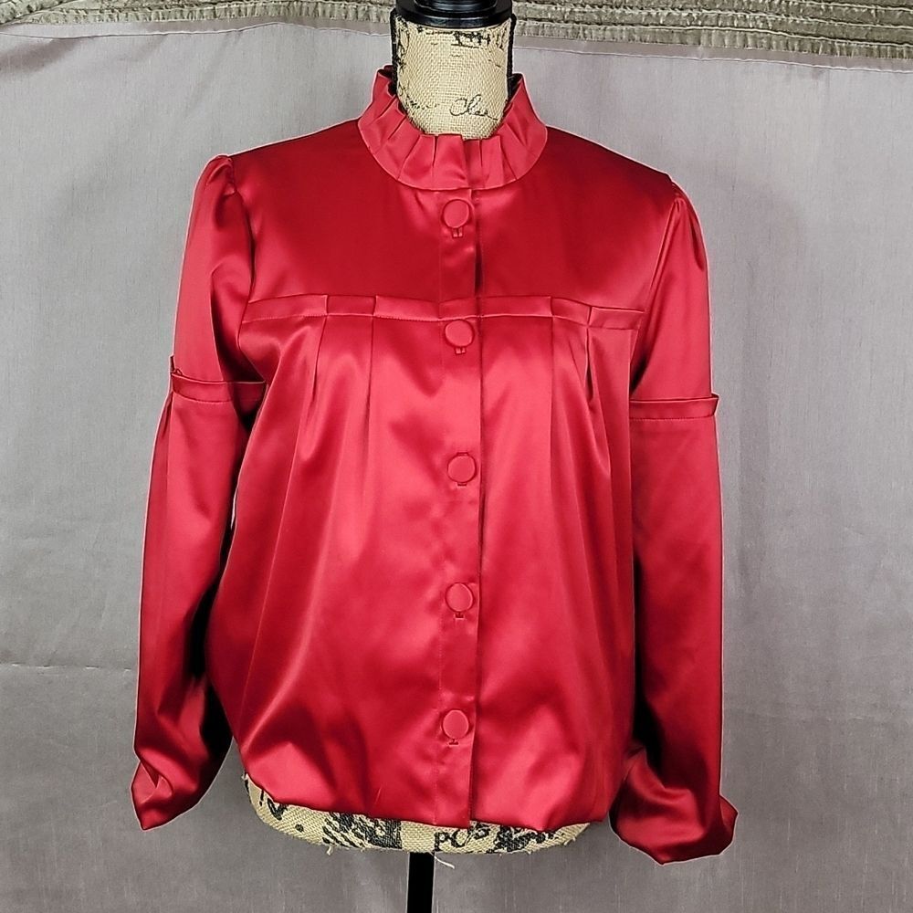 APOSTROPHE Red‎ Faux Satin Jacket Medium